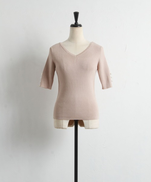 tocco closet（トッコ　クローゼット）の「前後２ＷＡＹ袖口パール付きシャリ感リブニットプルオーバー（ニット/セーター・レディース・ブラック/ベージュ/ピンク系その他・M）」の10枚目の写真