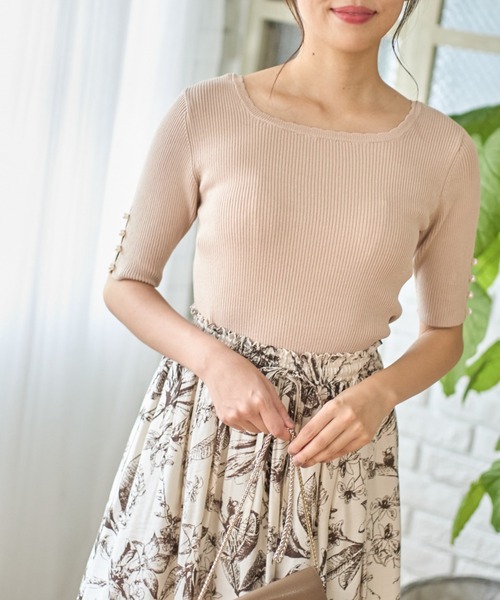 tocco closet（トッコ　クローゼット）の「前後２ＷＡＹ袖口パール付きシャリ感リブニットプルオーバー（ニット/セーター・レディース・ブラック/ベージュ/ピンク系その他・M）」の19枚目の写真