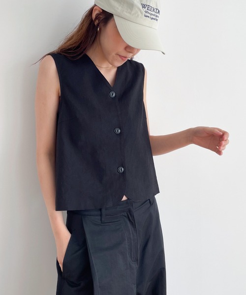 CANAL JEAN(キャナルジーン)の「smileyranna コットンリネンベスト(ベスト・レディース・ホワイト/ブラック・ONE SIZE)」の2枚目の写真