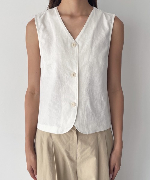 CANAL JEAN(キャナルジーン)の「smileyranna コットンリネンベスト(ベスト・レディース・ホワイト/ブラック・ONE SIZE)」の6枚目の写真