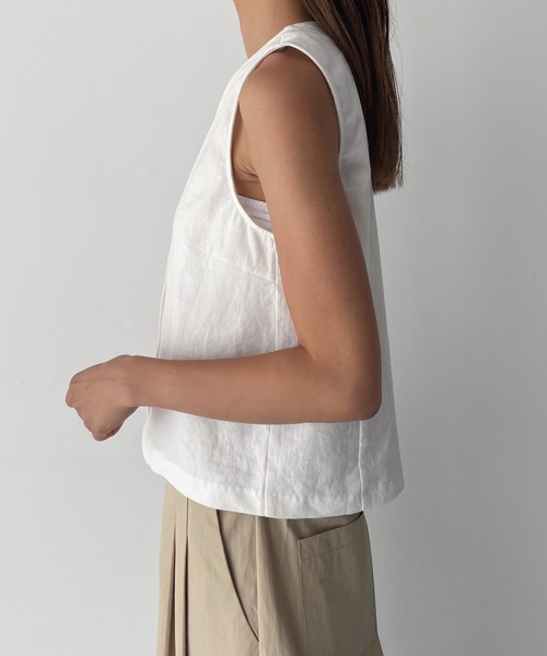 CANAL JEAN(キャナルジーン)の「smileyranna コットンリネンベスト(ベスト・レディース・ホワイト/ブラック・ONE SIZE)」の4枚目の写真