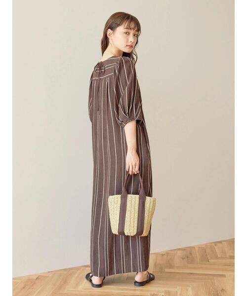 AMERICAN HOLIC（アメリカンホリック）の「リネンブレンドストライプワンピース（ワンピース・レディース・グリーン/ブラウン・M/L）」の6枚目の写真