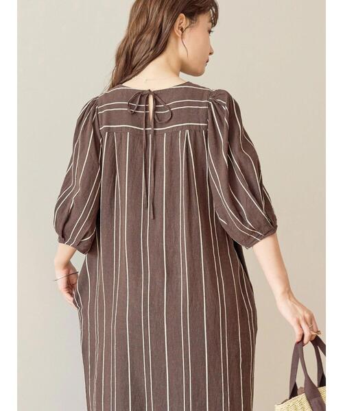 AMERICAN HOLIC（アメリカンホリック）の「リネンブレンドストライプワンピース（ワンピース・レディース・グリーン/ブラウン・M/L）」の7枚目の写真