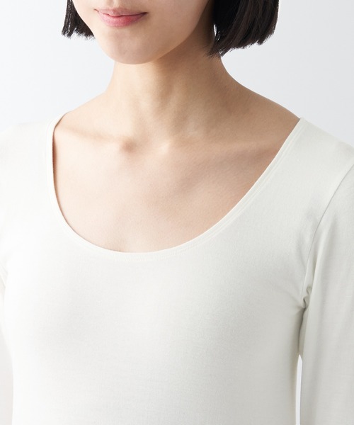 無印良品　あったか綿　厚手　Uネック八分袖Tシャツ　4枚セット　婦人　白 婦人 あったか綿 Uネック八分袖Tシャツ | 無印良品