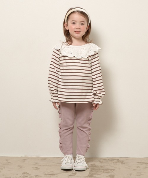 Lycee mine(リセマイン)の「【型崩れしないやわらかコットン】ラウンド衿付きトップス(Tシャツ/カットソー・キッズ・ラベンダー/グレイッシュベージュ/ダークブラウン/ピンク・110cm/120cm/140cm/150cm/130cm/100cm)」の22枚目の写真