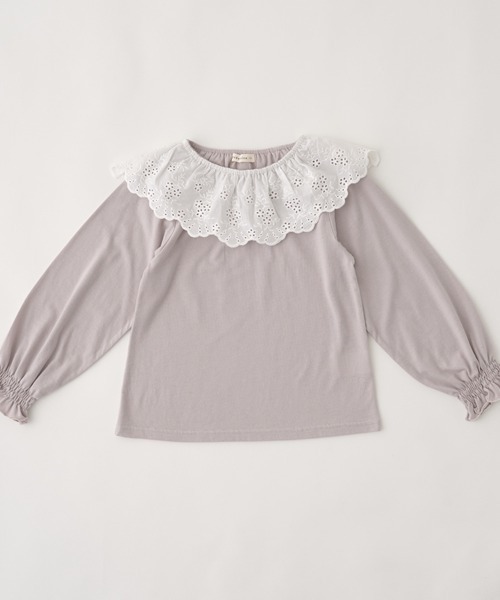 Lycee mine(リセマイン)の「【型崩れしないやわらかコットン】ラウンド衿付きトップス(Tシャツ/カットソー・キッズ・ラベンダー/グレイッシュベージュ/ダークブラウン/ピンク・110cm/120cm/140cm/150cm/130cm/100cm)」の14枚目の写真