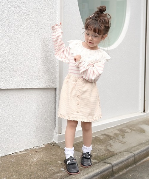 Lycee mine(リセマイン)の「【型崩れしないやわらかコットン】ラウンド衿付きトップス(Tシャツ/カットソー・キッズ・ラベンダー/グレイッシュベージュ/ダークブラウン/ピンク・110cm/120cm/140cm/150cm/130cm/100cm)」の11枚目の写真