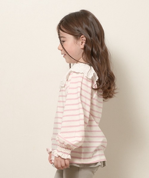 Lycee mine(リセマイン)の「【型崩れしないやわらかコットン】ラウンド衿付きトップス(Tシャツ/カットソー・キッズ・ラベンダー/グレイッシュベージュ/ダークブラウン/ピンク・110cm/120cm/140cm/150cm/130cm/100cm)」の10枚目の写真