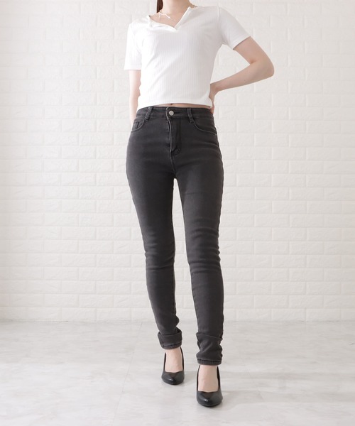 Lace Ladies(レースレディース)の「裏シャギーあったかデニムパンツ(デニムパンツ・レディース・ネイビー/ダークグレー/ブラック/ライトブルー・29/25/27/31)」の10枚目の写真