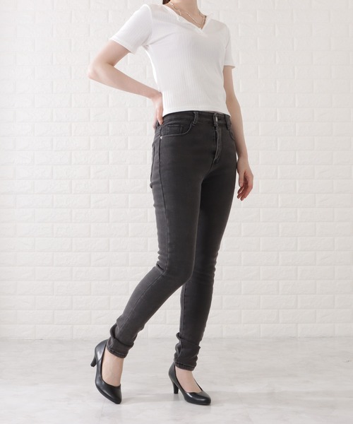 Lace Ladies(レースレディース)の「裏シャギーあったかデニムパンツ(デニムパンツ・レディース・ネイビー/ダークグレー/ブラック/ライトブルー・29/25/27/31)」の11枚目の写真