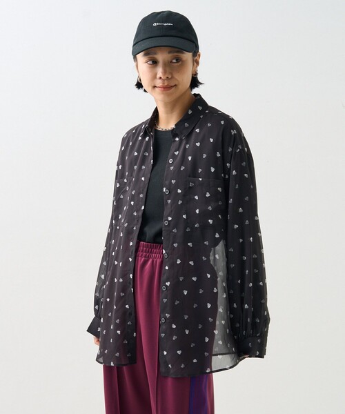 FREAK'S STORE（フリークスストア）の「ハート柄 シャツ/総柄シャツ（シャツ/ブラウス・レディース・オフホワイト/ブラック・ﾌﾘ-）」の2枚目の写真