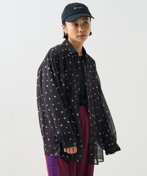 FREAK'S STORE（フリークスストア）の「ハート柄 シャツ/総柄シャツ（シャツ/ブラウス・レディース・オフホワイト/ブラック・ﾌﾘ-）」の10枚目の写真