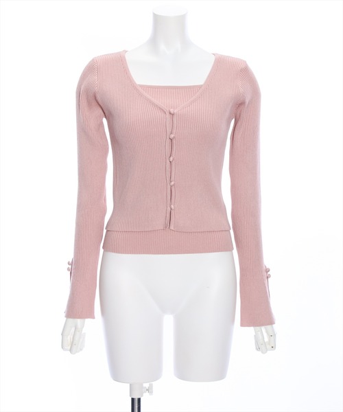 clear（クリア）の「×クルミボタンリブカーディガン&ニットキャミソール≪2024SS≫（アンサンブル・レディース・ブラック/オフホワイト/ピンク/ブラウン/サックスブルー・F）」の6枚目の写真