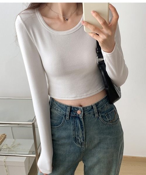 PRIVATE BEACH(プライベートビーチ)の「クロップド丈ロンT(Tシャツ/カットソー・レディース・カーキ/ブラック/ホワイト/グレー・S/M/L)」の5枚目の写真