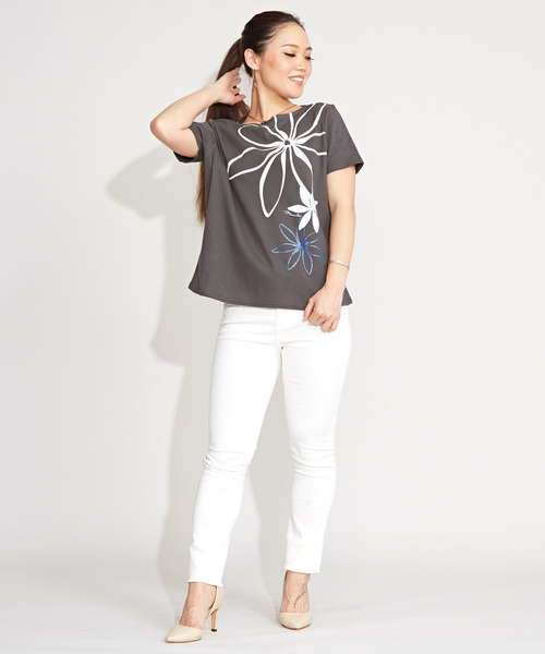 Maunaloa（マウナロア）の「【Maunaloa】シャインティアレTシャツ（Tシャツ/カットソー・レディース・チャコール/オフホワイト/ブラック・L/M/XL）」の7枚目の写真