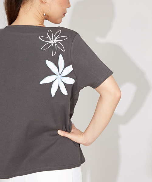 Maunaloa（マウナロア）の「【Maunaloa】シャインティアレTシャツ（Tシャツ/カットソー・レディース・チャコール/オフホワイト/ブラック・L/M/XL）」の8枚目の写真