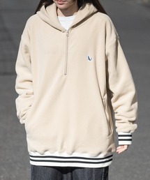 GLOVE HOUSE | 【a】ワンポイント刺繍 フリース ラインリブハーフジップフーディ(パーカー)