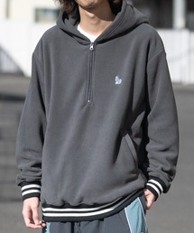 GLOVE HOUSE | 【a】ワンポイント刺繍 フリース ラインリブハーフジップフーディ(パーカー)