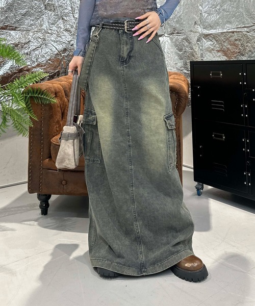 sedacle girl（セダクルガール）の「オーバーダイカーゴロングスカート（デニムスカート・レディース・インディゴブルー/ブラック/カーキ・LARGE/MEDIUM）」の20枚目の写真