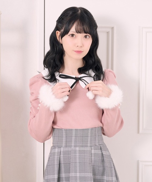 Pal elfy（パルエルフィー）の「ファー付きリボン袖コンシャスプル