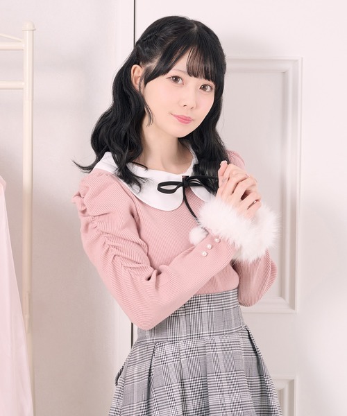 pal elfy ファー付きリボン袖コンシャスプルオーバー Pal elfy（パルエルフィー）の「ファー付きリボン袖コンシャス