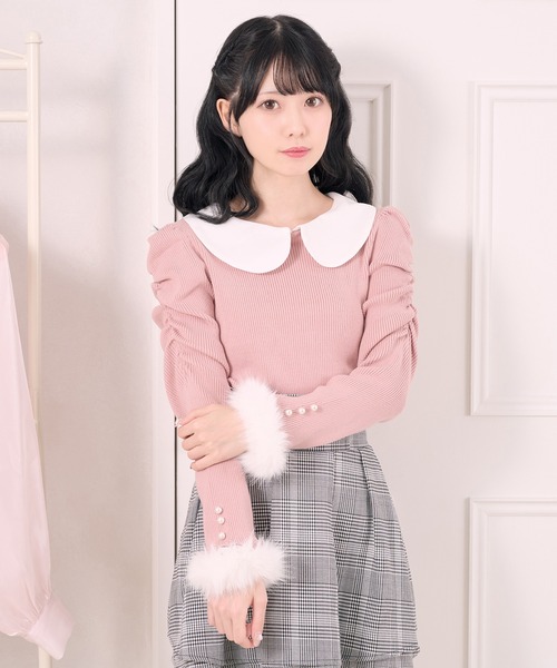 Pal elfy（パルエルフィー）の「ファー付きリボン袖コンシャスプル