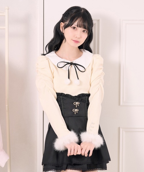 pal elfy ファー付きリボン袖コンシャスプルオーバー Pal elfy（パルエルフィー）の「ファー付きリボン袖コンシャス