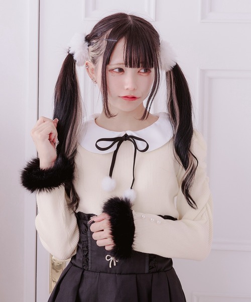 Pal elfy（パルエルフィー）の「ファー付きリボン袖コンシャスプル