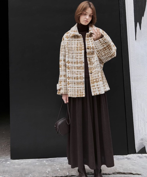セール】【tageechita】ぼかしチェック柄 ウールオーバーサイズ