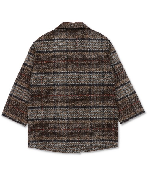 SPINNS（スピンズ）の「ミドル丈チェック柄ダブルテーラードコート（チェスターコート・レディース・グレー/ブラウン/グリーン・ONESIZE）」の8枚目の写真