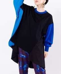 カラーブロックギャザースリーブプルオーバー