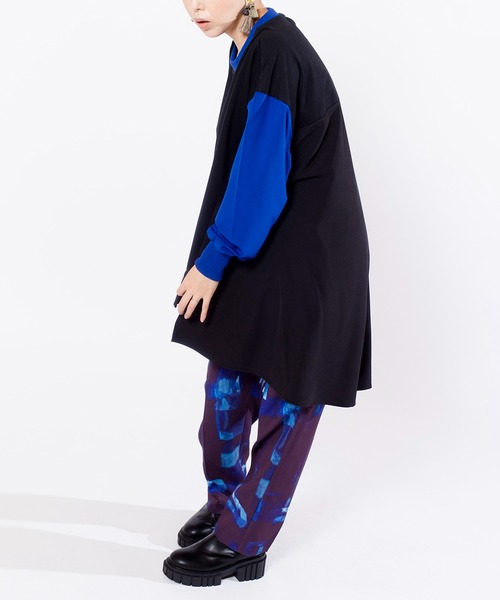 OSMOSIS（オズモーシス）の「カラーブロックギャザースリーブプルオーバー（Tシャツ/カットソー・レディース・ライトカーキ/ブルー系その他/ブルー・ONE SIZE）」の12枚目の写真