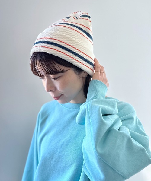 LEPSIM(レプシィム)の「ニットボーダービーニー 102415(ニットキャップ/ビーニー・レディース・オフホワイト/ブルー・ONE SIZE)」の3枚目の写真