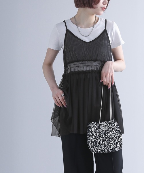 n'OrLABEL(ノアールレーベル)の「『チュールキャミソール』(キャミソール・レディース・モカ/ブラック/アイボリー・2/1)」の2枚目の写真