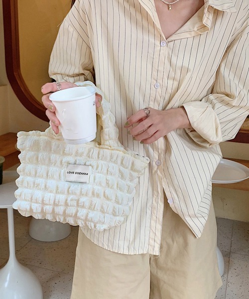 Miniministore(ミニミニストア)の「ミニトートバッグ ポップコーン軽量バッグ(ハンドバッグ・レディース・イエロー/ピンク/アイボリー/ブラック/ブルー・FREE)」の2枚目の写真