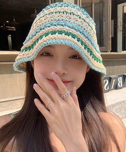 かぎ編み ボーダーデザイン クロシェハット cula829（ハット）｜c.u.l