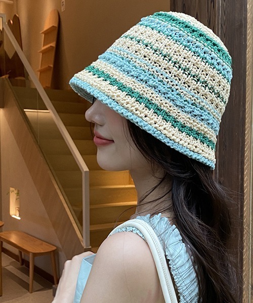 c.u.l（シーユーエル）の「かぎ編み ボーダーデザイン クロシェハット cula829（ハット・レディース・アイボリー/ブラック/オレンジ/グリーン・FREE）」の19枚目の写真