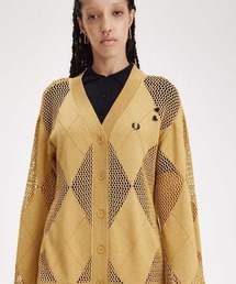 【FRED PERRY】ハイゲージニット カーディガン アーガイルチェック Argyle Pointelle Cardigan - Black | Men's Knitwear | Jumpers