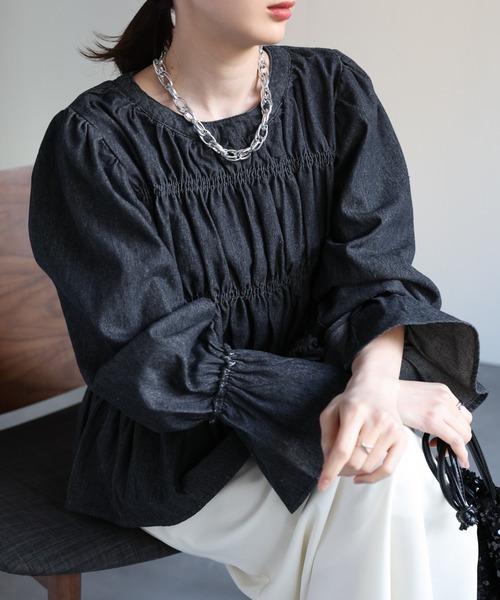 セール】デニムギャザーブラウス（シャツ/ブラウス）｜sakishimatokyo