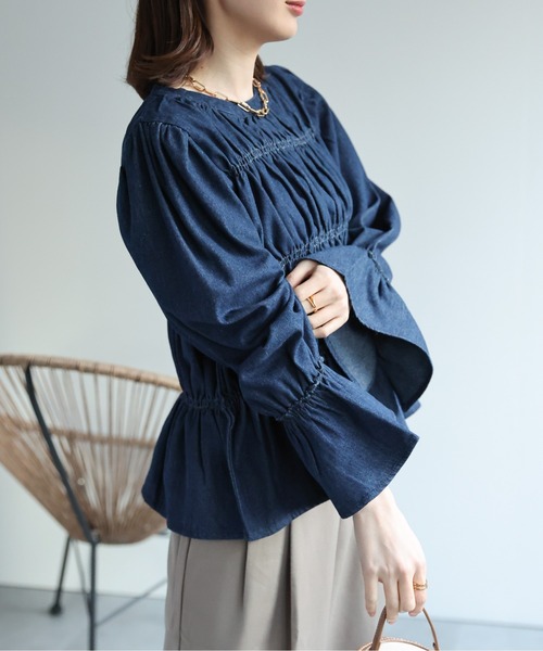 sakishimatokyo(サキシマトーキョー)の「デニムギャザーブラウス(シャツ/ブラウス・レディース・インディゴブルー/ブラック・FREE)」の17枚目の写真