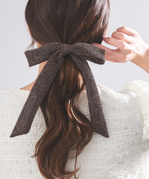 確認　たらりんヘアリボン ヘアゴム　華やかリボン　1207　ラインストーン　紺 確認 たらりんヘアリボン ヘアゴム 華やかリボン 1207 ラインストーン