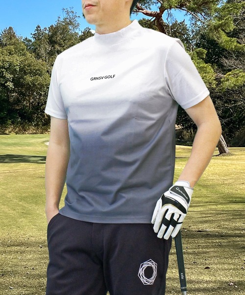 モックネックシャツ ゴルフウェア 半袖 グラデーション ロゴ