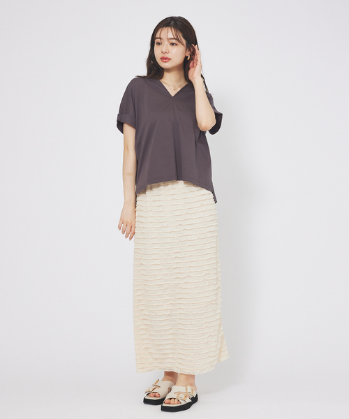 abahouse mavie（アバハウスマヴィ）の「【接触冷感/半袖】シルケットダブルVネックフレンチプルオーバー（Tシャツ/カットソー・レディース・ホワイト/オレンジ系その他/チャコールグレー/ブラック/グレイッシュベージュ・フリー）」の7枚目の写真