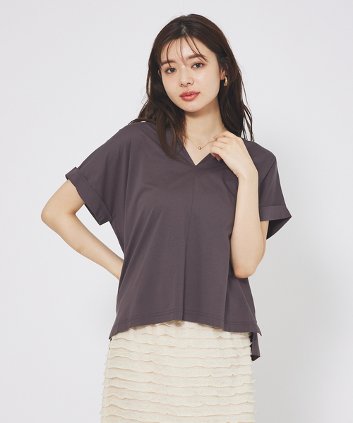 abahouse mavie（アバハウスマヴィ）の「【接触冷感/半袖】シルケットダブルVネックフレンチプルオーバー（Tシャツ/カットソー・レディース・ホワイト/オレンジ系その他/チャコールグレー/ブラック/グレイッシュベージュ・フリー）」の9枚目の写真