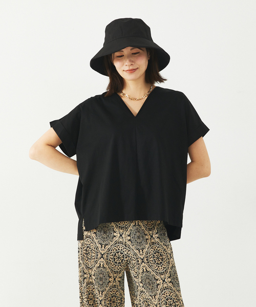 abahouse mavie（アバハウスマヴィ）の「【接触冷感/半袖】シルケットダブルVネックフレンチプルオーバー（Tシャツ/カットソー・レディース・ホワイト/オレンジ系その他/チャコールグレー/ブラック/グレイッシュベージュ・フリー）」の14枚目の写真