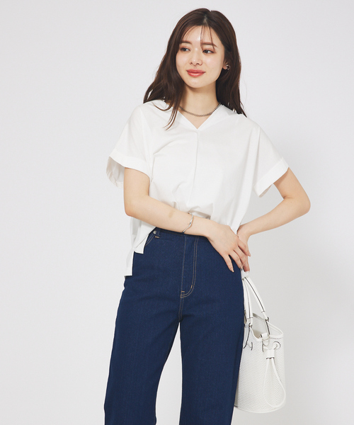 abahouse mavie（アバハウスマヴィ）の「【接触冷感/半袖】シルケットダブルVネックフレンチプルオーバー（Tシャツ/カットソー・レディース・ホワイト/オレンジ系その他/チャコールグレー/ブラック/グレイッシュベージュ・フリー）」の19枚目の写真