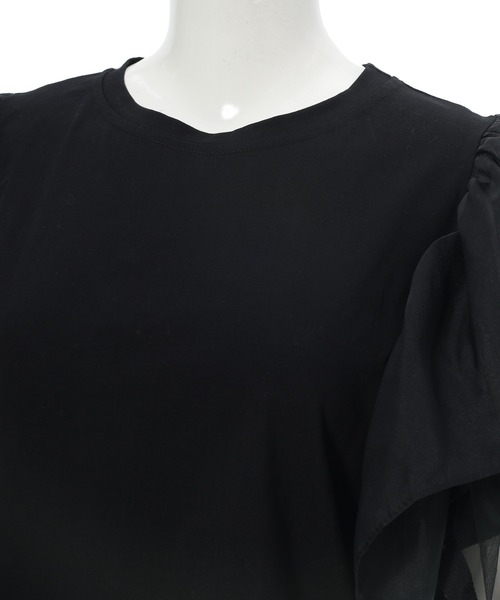 fifth(フィフス)の「オーガンジードッキングフリルトップス(Tシャツ/カットソー・レディース・ホワイト/ブラック・M)」の3枚目の写真