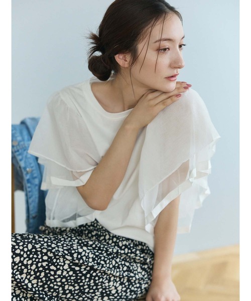 fifth(フィフス)の「オーガンジードッキングフリルトップス(Tシャツ/カットソー・レディース・ホワイト/ブラック・M)」の10枚目の写真