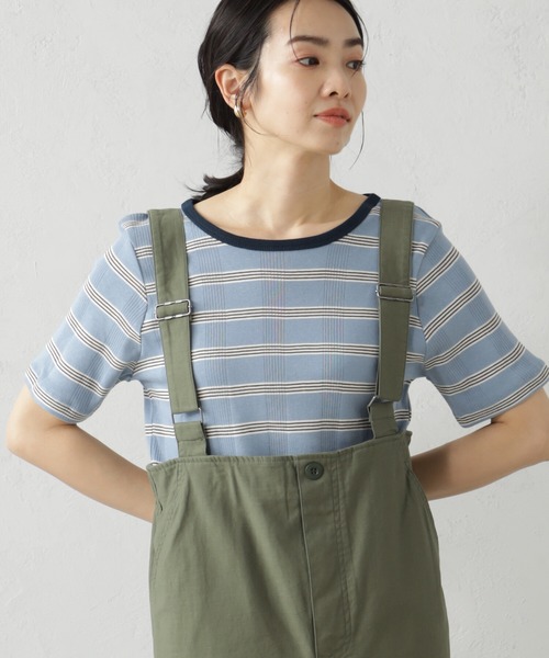 FOUND GOOD(ファウンドグッド)の「ランダムリブボーダー半袖プルオーバー(Tシャツ/カットソー・レディース・アイボリー/グリーン系5/ブルー系2/ピンク系2・M/L/S)」の3枚目の写真