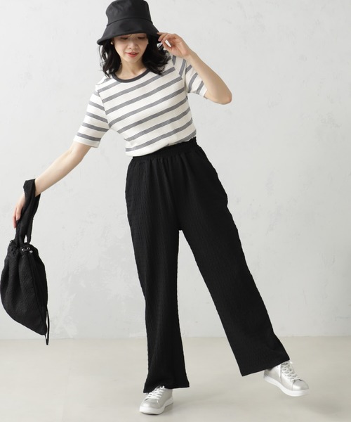 FOUND GOOD(ファウンドグッド)の「ランダムリブボーダー半袖プルオーバー(Tシャツ/カットソー・レディース・アイボリー/グリーン系5/ブルー系2/ピンク系2・M/L/S)」の2枚目の写真